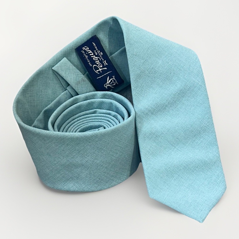 Penguin Skinny Tie Light Teal Solid Textured Woven Mens Necktie 58 x 2.25"